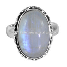 925 Sterling Silver e Rainbow Moonstone Gemstone Design Simples Jóias de Anel